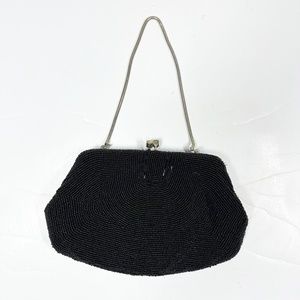 vintage black beaded Evening Chain Clutch Bag handbag purse made in Japan